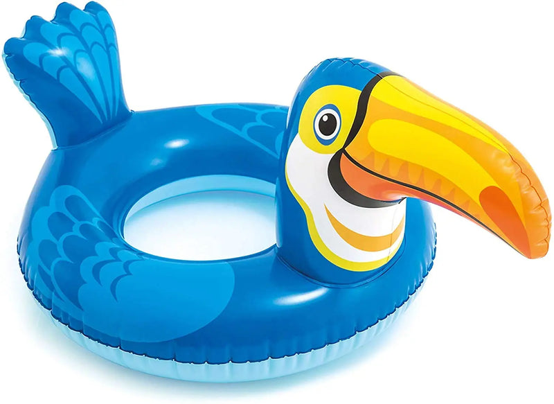 Laad afbeelding in galerijtoner, De Intex Zwemband Dier van Intex is een blauwe opblaasbare zwemband in de vorm van een toekan, met gele snavel en blauwe vleugels