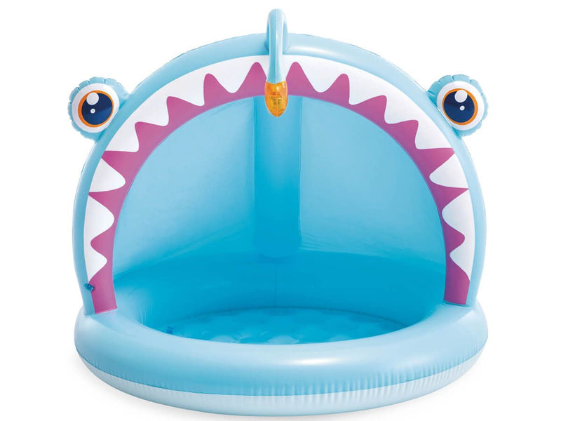 Laad afbeelding in galerijtoner, De voorkant van een blauw opblaasbaar Intex kinderzwembad in de vorm van een lichtvis