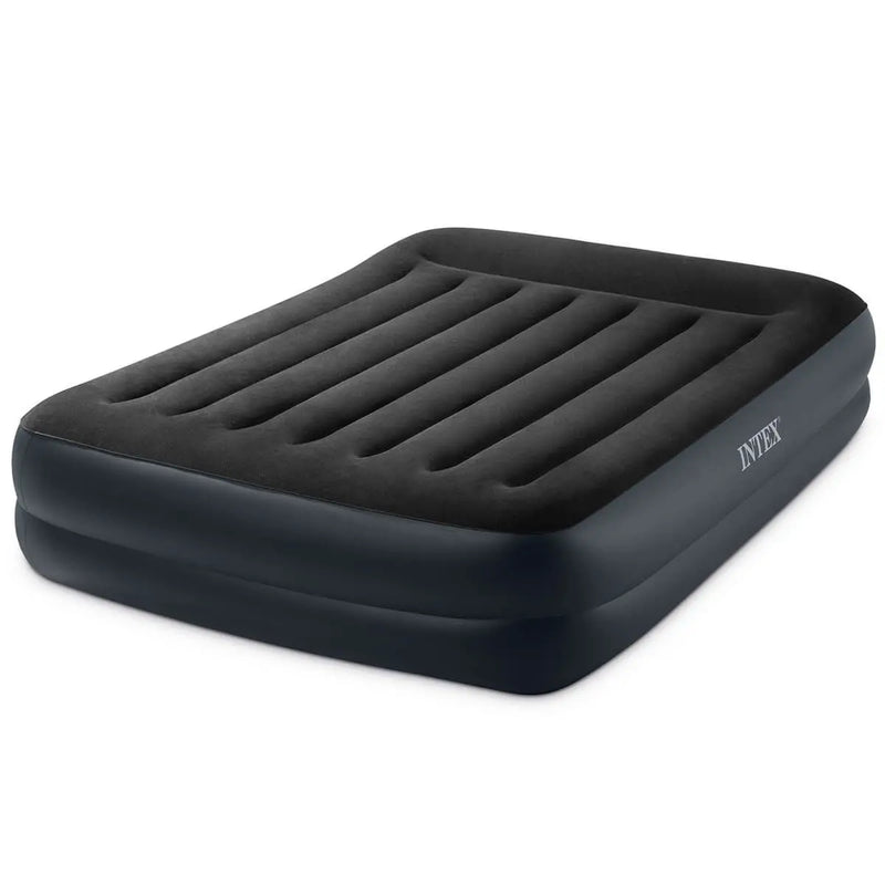 Laad afbeelding in galerijtoner, Een zwart Intex Pillow Rest Raised Tweepersoons Luchtbed