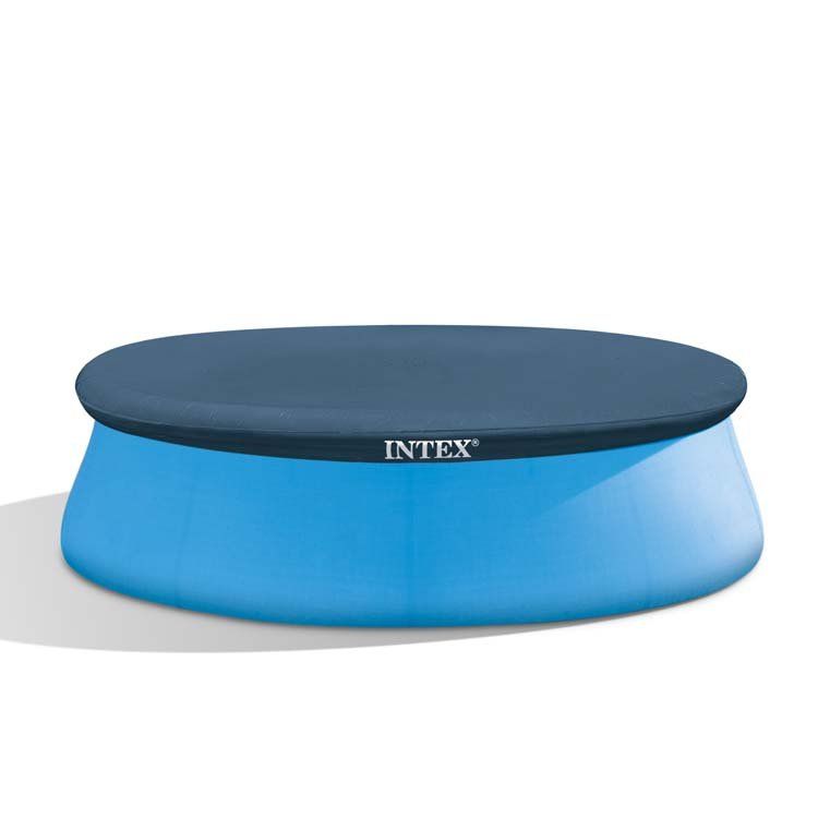 Laad afbeelding in galerijtoner, Blauw rond afdekzeil van Intex op een blauw rond bad
