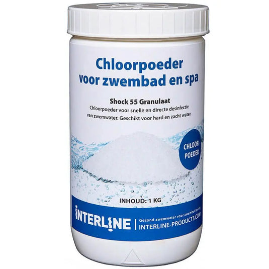 Verpakking van chloorpoeder voor zwembaden en spa's.