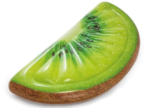 Een groen kiwi luchtbed van Intex voor in een zwembad