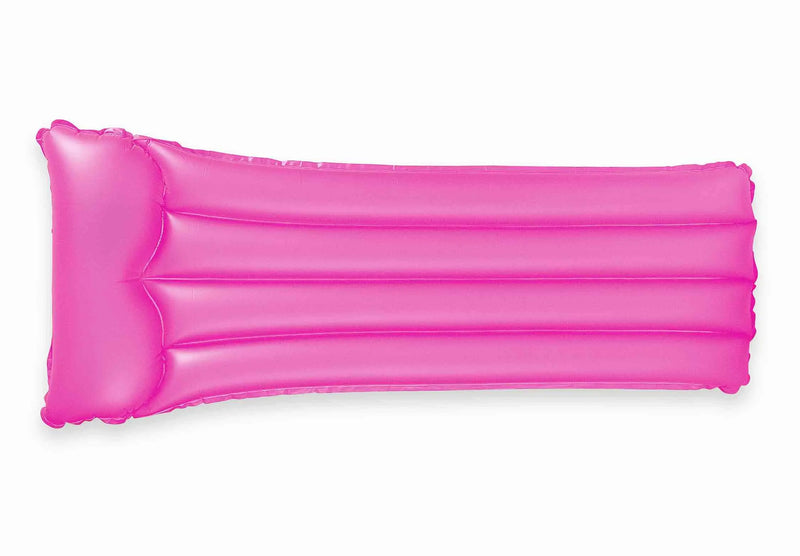 Laad afbeelding in galerijtoner, Het Intex Luchtbed Neon van het merk Intex is gemaakt van duurzaam vinyl, heeft een kussensectie en is uitgevoerd in roze op een witte achtergrond.
