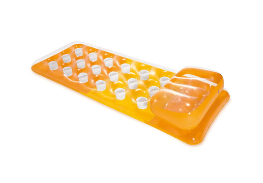 Achterzijde van oranje Intex pocket luchtbed.