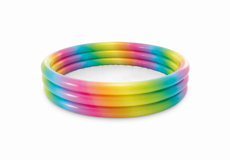 Laad afbeelding in galerijtoner, Leeg opblaasbaar kinderzwembad met regenboog kleuren.
