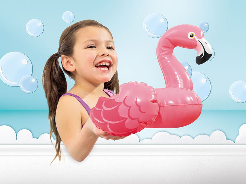 Laad afbeelding in galerijtoner, Meisje speelt met een roze opblaasbare flamingo van Intex
