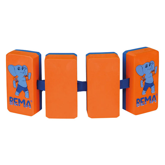 Oranje zwemgordel van Bema met twee blauwe olifanten afgebeeld op de zwemgordel