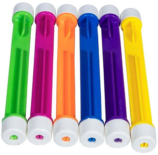 Zes gekleurde duik sticks van SportX in de kleuren groen, roze, oranje, blauw, paars en geel